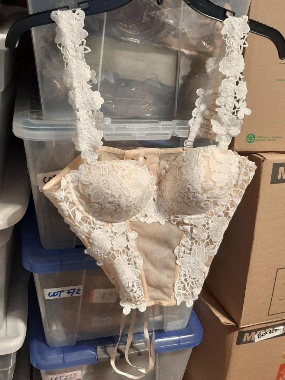 NEW TAG ! WMN Corset Top White Lace Sheer Mesh Floral Embroidery Bustier Sz M/L